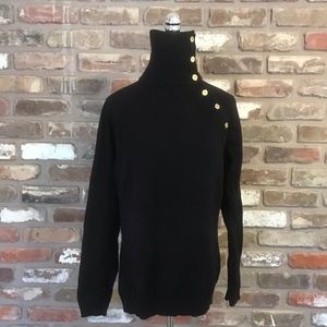LAUREN RALPH LAUREN Women’s Black Turtleneck Gold Buttons Neck Sweater XL